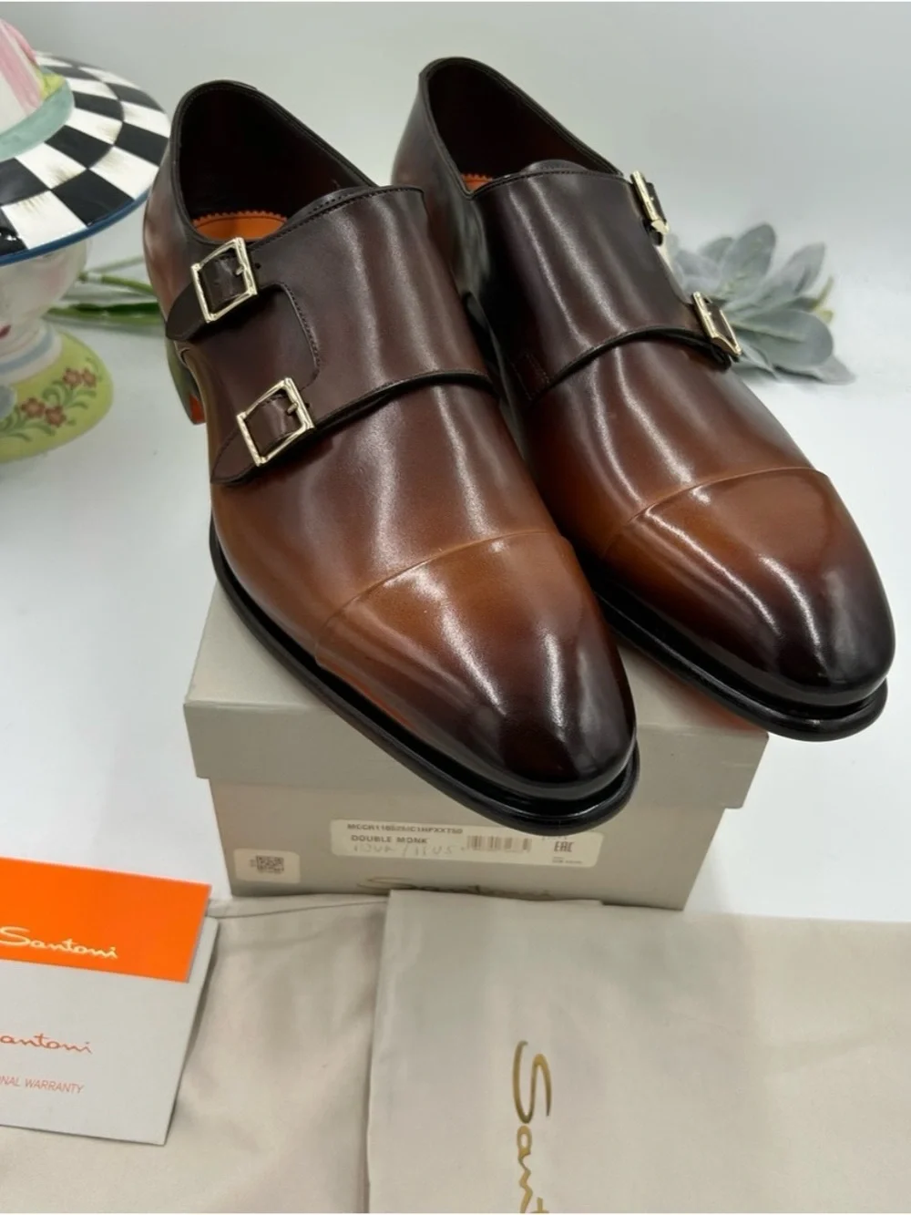 Santoni Ira Double Monk Strap Leather Dress Shoes size 11